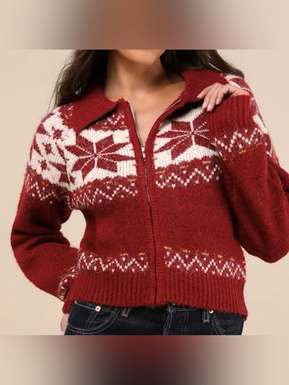 Lumiere Fair Isle Zip-Front Cardigan Sweater